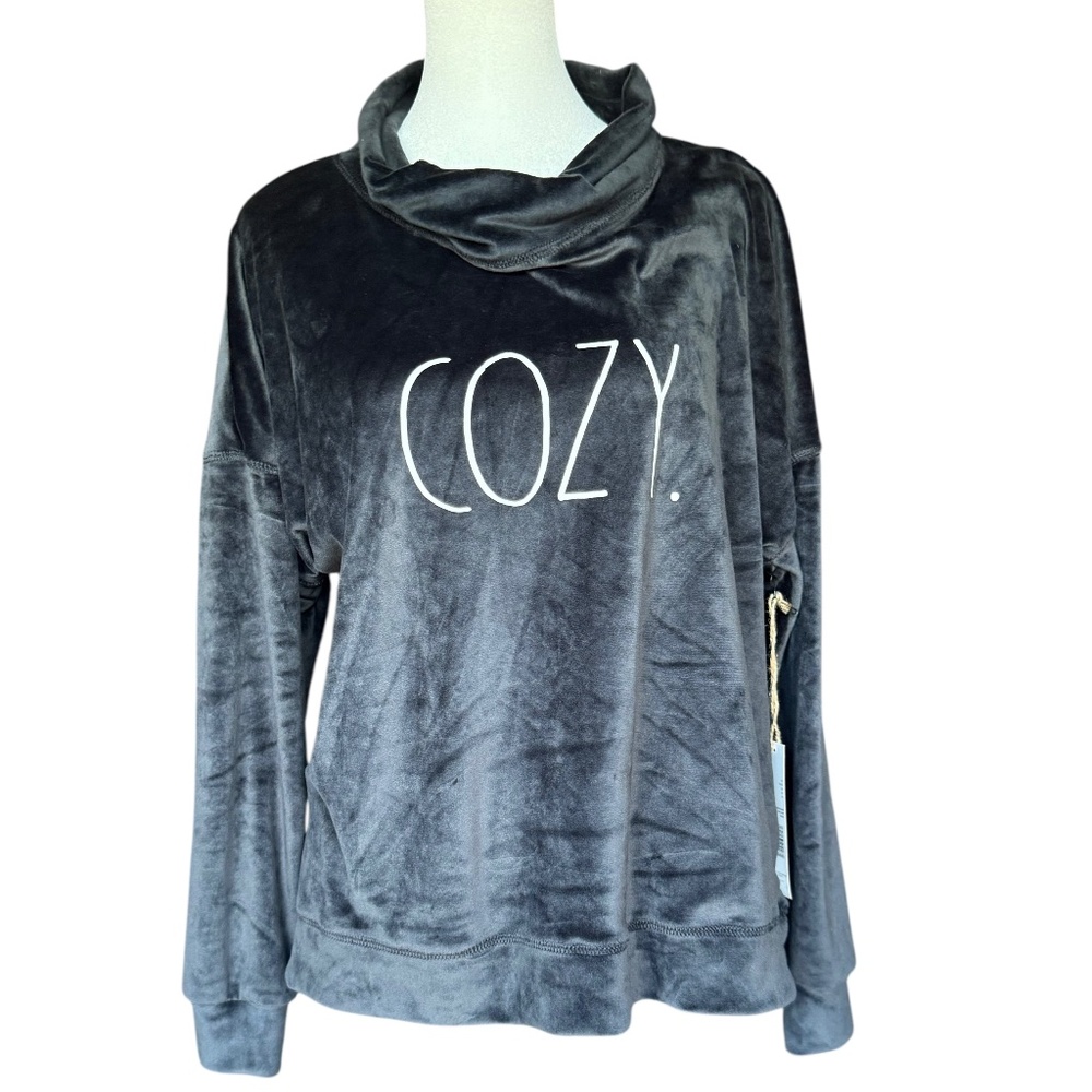 NWT Rae Dunn Cowl Neck Black COZY Sweatshirt Sz M
